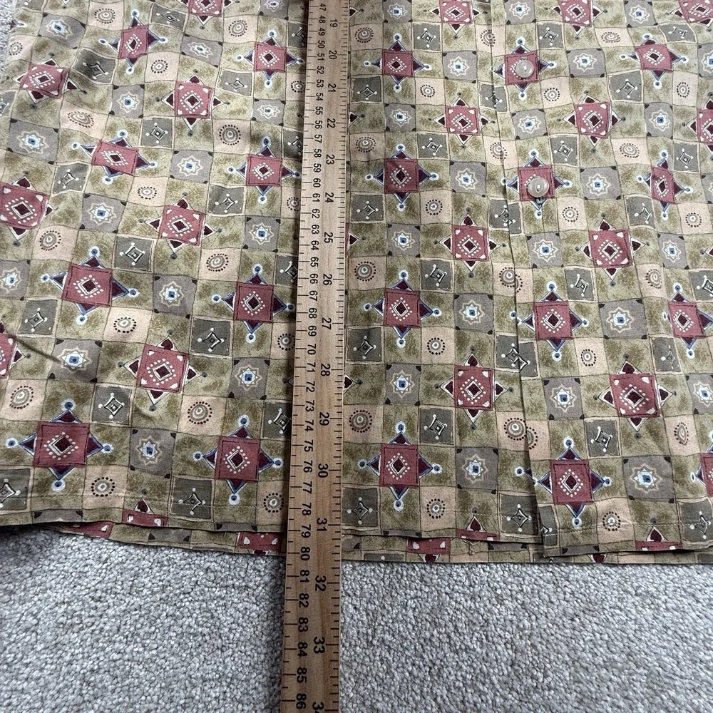 BURMA BIBAS Men's XL Button Up Short Sleeve Geometric Mosaic 60 Singles Cotton‎